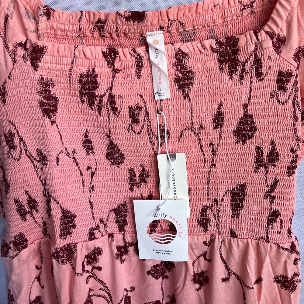 Anthropologie Daily Practice Cotton Smoked Tiered, Puff sleeve Maxi Dress - Picture 6 of 16